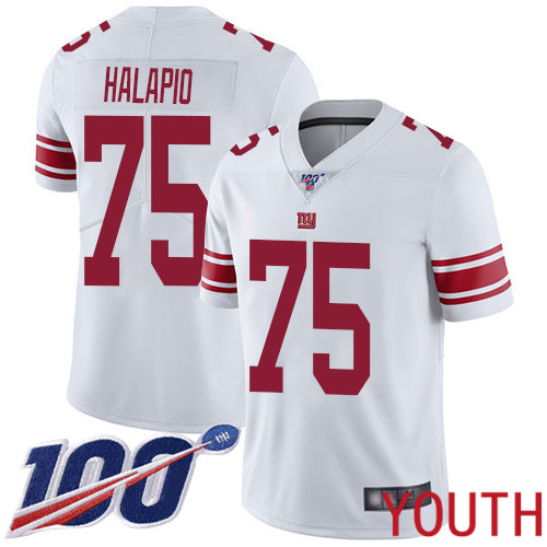 Youth New York Giants 75 Jon Halapio White Vapor Untouchable Limited Player 100th Season Football NFL Jersey